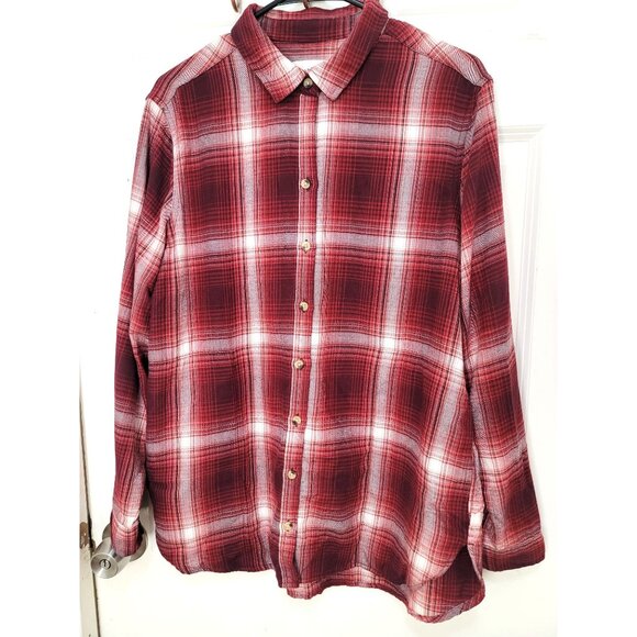 JACHS Girlfriend Red & White Plaid Button-Up Long Sleeve Shirt With pockets - Picture 1 of 12
